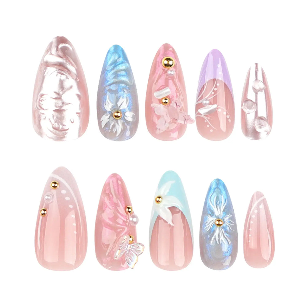 Pearl Veil Pearl Floral Stiletto Press-On Nails full set