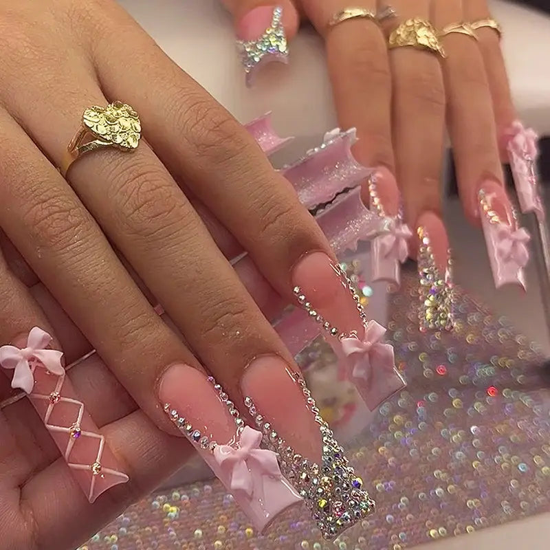 Pink Velvet coffin press-on nails