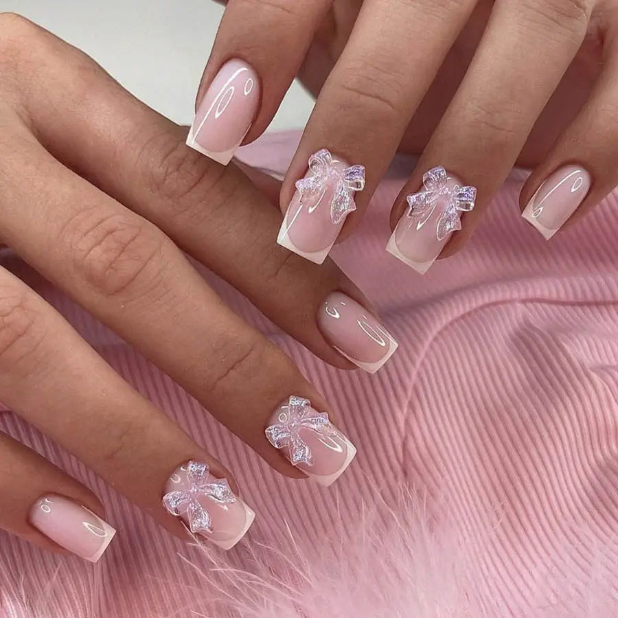 Pink Satin square press-on nails
