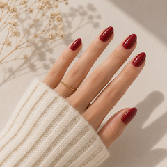 Cherry Noir Glossy Wine Red Almond Press-On Nails close-up