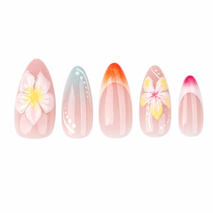 Set of five nail art designs on a white background