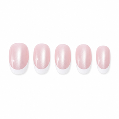 Blush Veil short square press-on nail set with blush pearl French tips and white edge detail