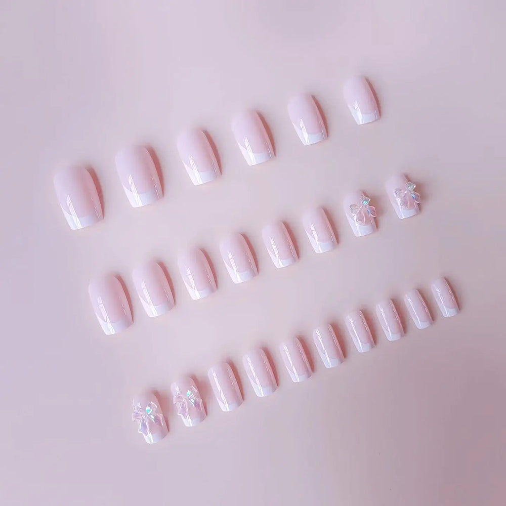 Pink Satin press-on nails close-up