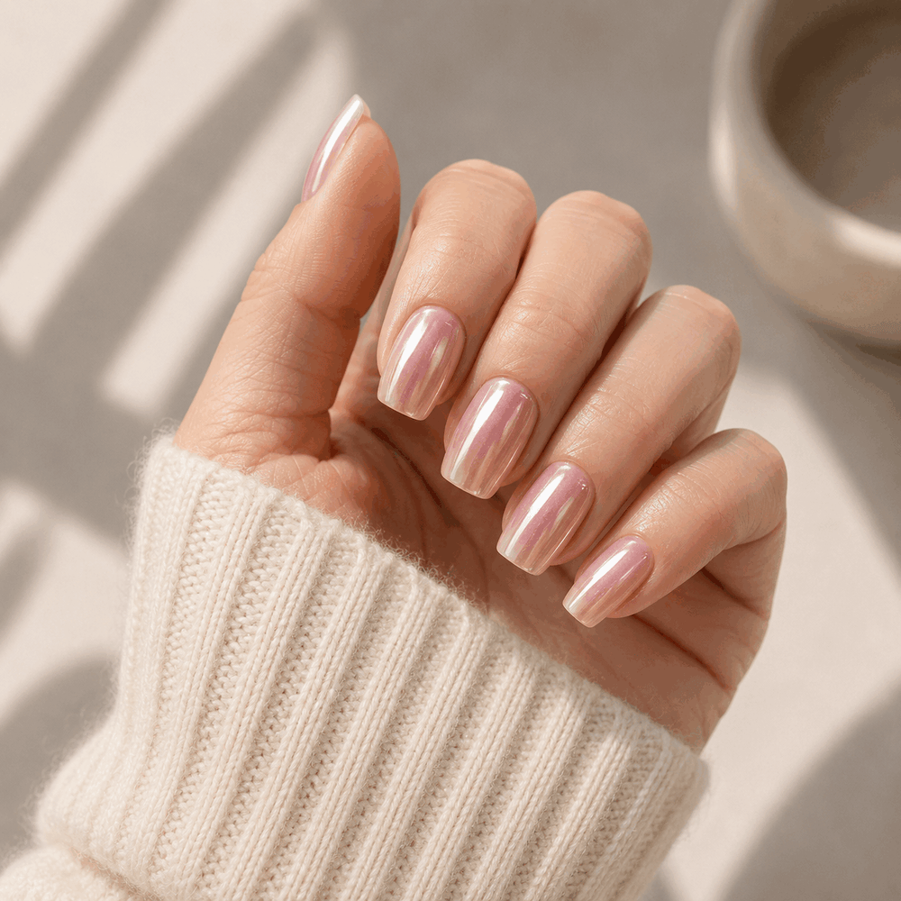 Rosy Veil rosy nude jelly square press-on nails with glossy sheer finish