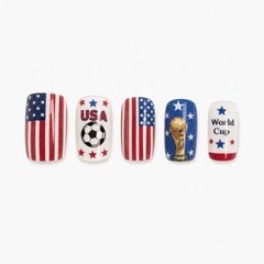 Victory Spark Red White Blue Patriotic American Flag Soccer Game Day Square Press-On Nails close-up