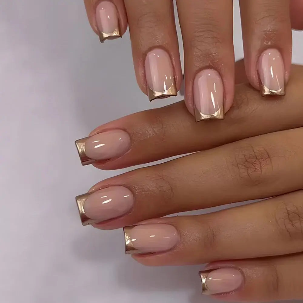 Champagne Halo square press-on nails