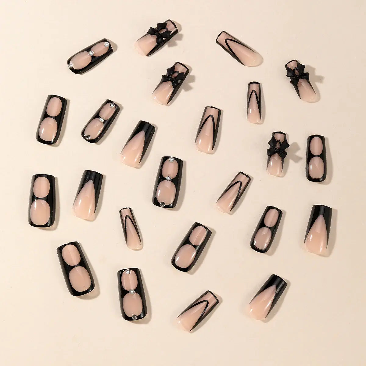 Midnight Bow press-on nails close-up