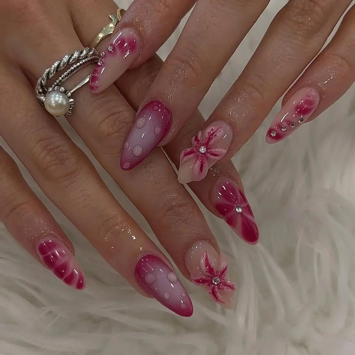 Blush Bloom almond press-on nails