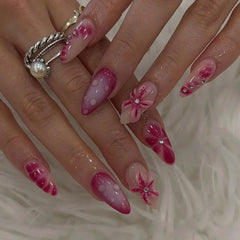 Blush Bloom almond press-on nails