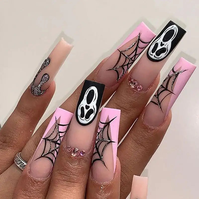 Pink Phantom coffin press-on nails