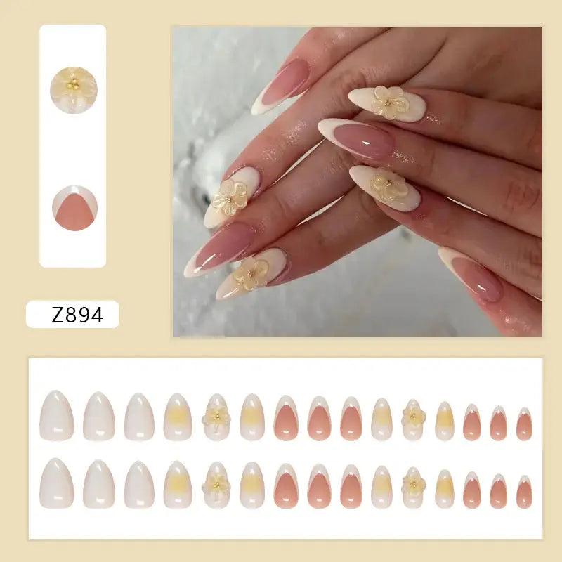 Peach Bloom press-on nails on hand