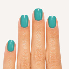 Close-up of Nailora Turquoise Lagoon Glossy Square Press-On Nails highlighting vibrant turquoise color, glossy finish, and premium salon-quality craftsmanship