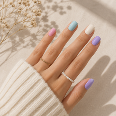 Candy Blush Pink Pastel Glossy Bow Square Press-On Nails on hand