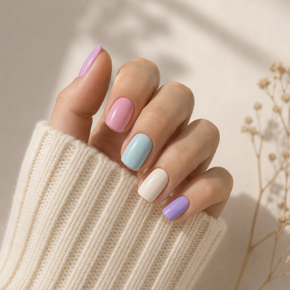 Candy Blush pink bow square press-on nails with pastel glossy finish