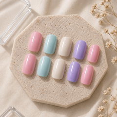 Candy Blush Pink Pastel Glossy Bow Square Press-On Nails applied