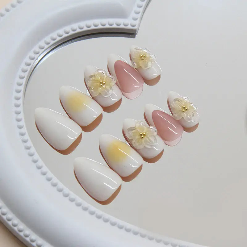 Peach Bloom press-on nails close-up
