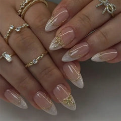 Golden Kiss almond press-on nails