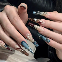 Midnight Saint Black Gothic Star Cross Coffin Stiletto Press-On Nails on hand