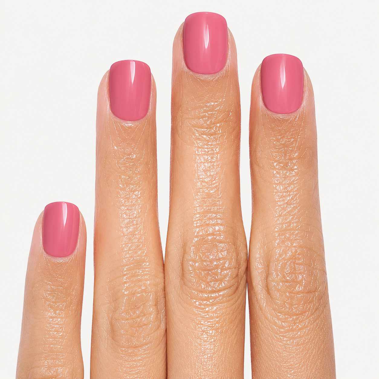 Close-up of Nailora Rosy Bliss Glossy Square Press-On Nails highlighting rosy pink color, glossy finish, and premium salon-quality craftsmanship